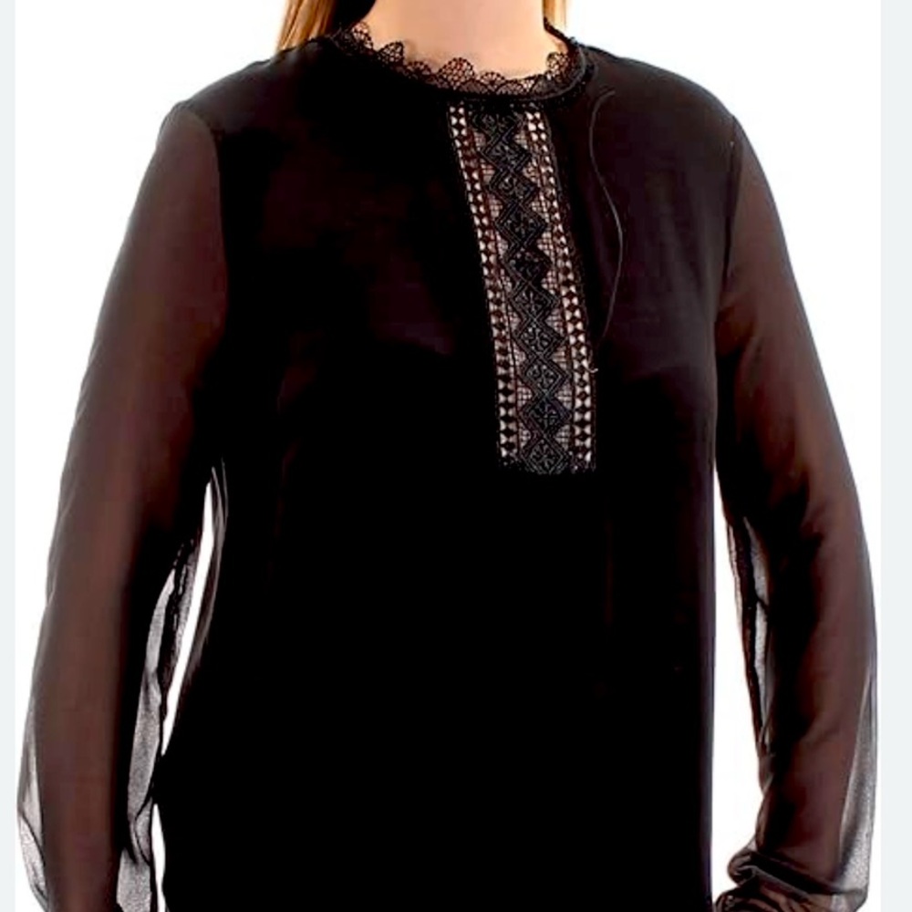 Black Embellished Long Sleeve embellished Bib Collar Blouse YYIGAL XL NWT